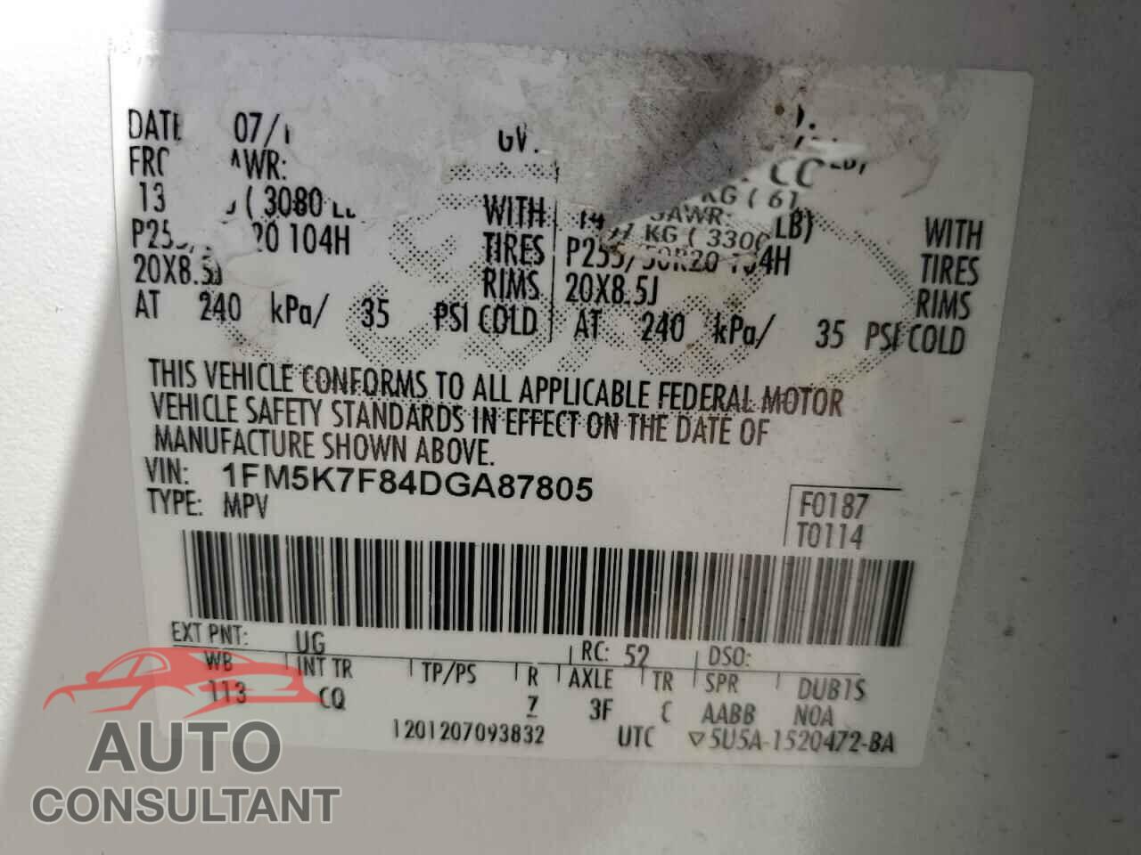 FORD EXPLORER 2013 - 1FM5K7F84DGA87805
