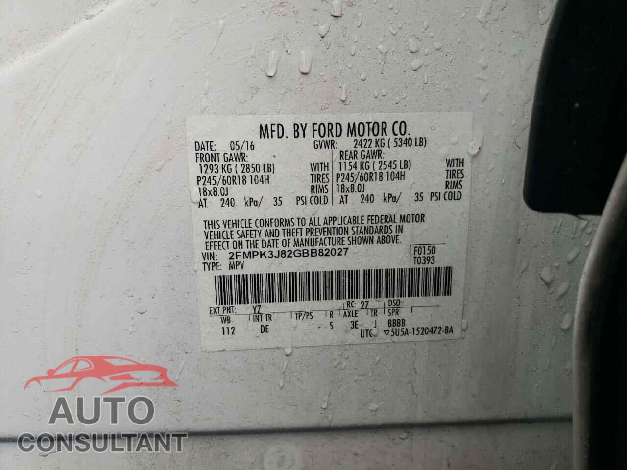 FORD EDGE 2016 - 2FMPK3J82GBB82027