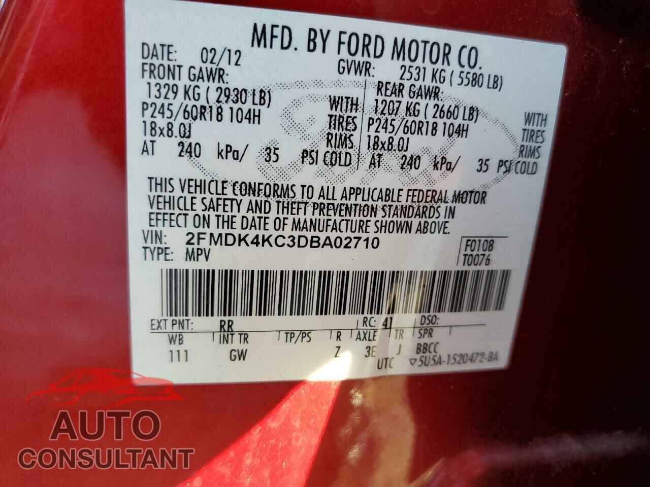FORD EDGE 2013 - 2FMDK4KC3DBA02710