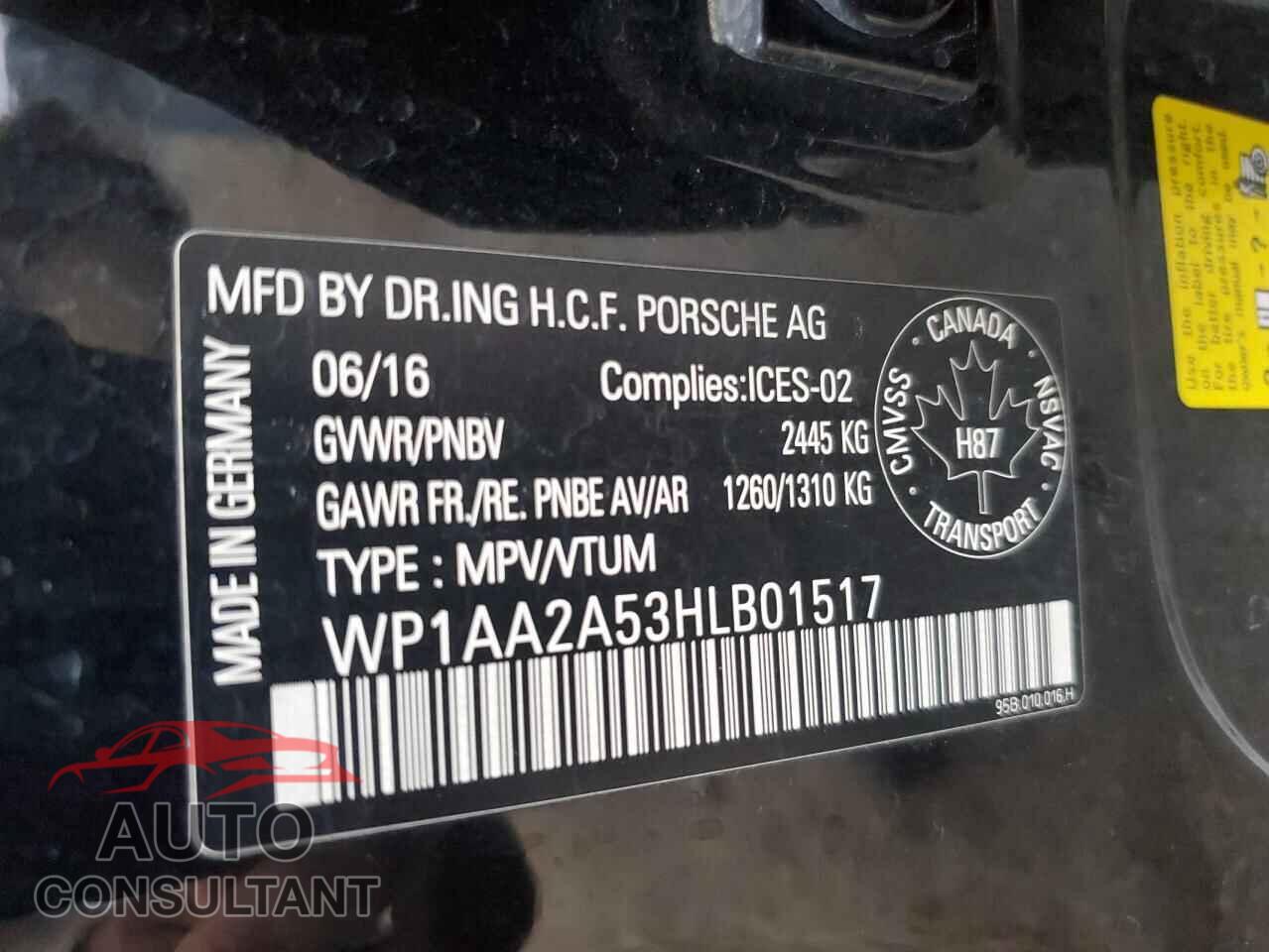 PORSCHE MACAN 2017 - WP1AA2A53HLB01517