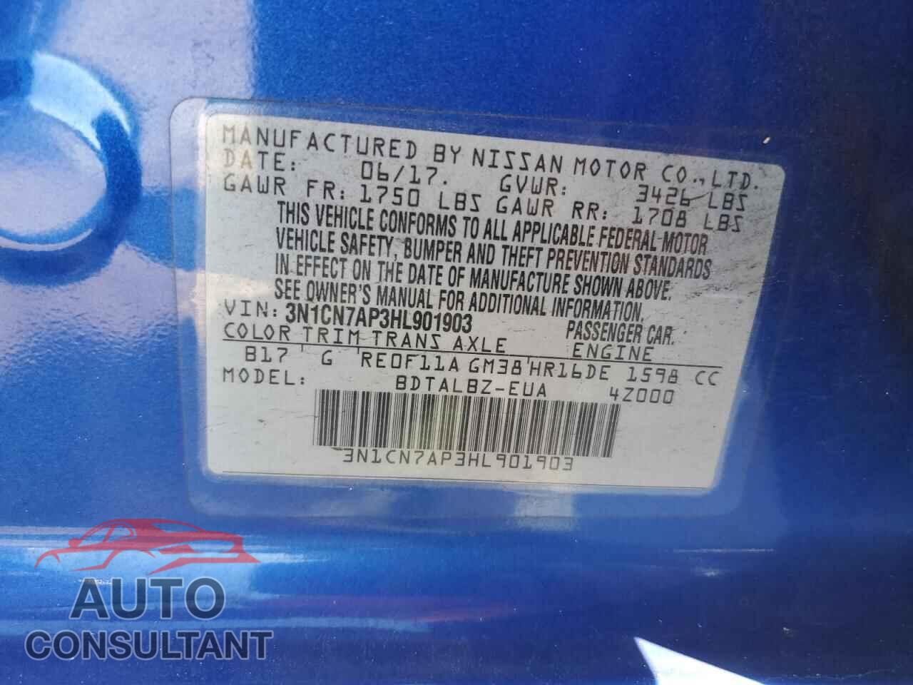 NISSAN VERSA 2017 - 3N1CN7AP3HL901903