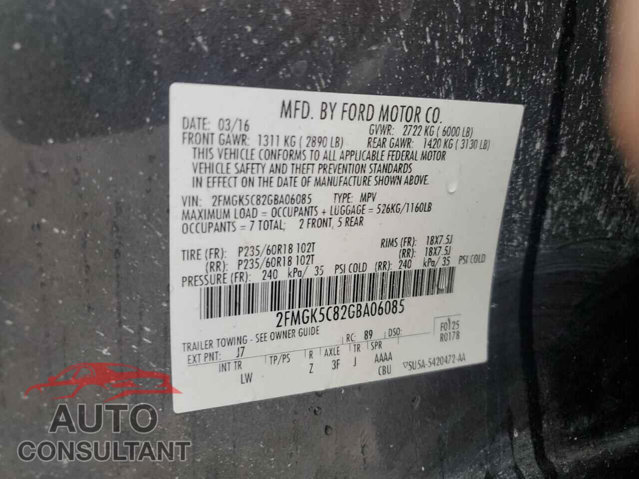FORD FLEX 2016 - 2FMGK5C82GBA06085
