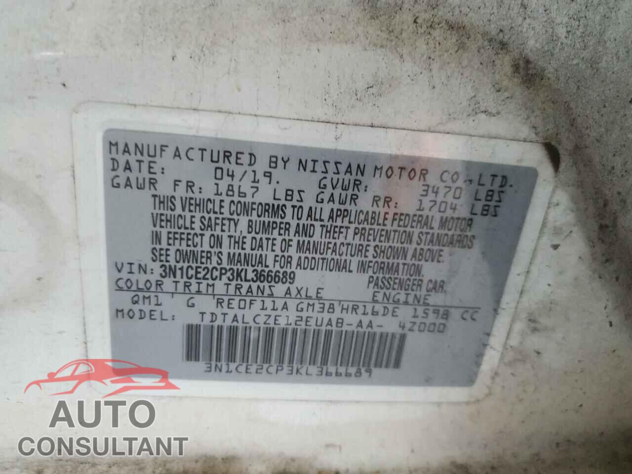 NISSAN VERSA 2019 - 3N1CE2CP3KL366689
