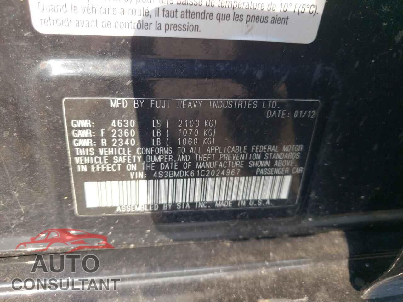 SUBARU LEGACY 2012 - 4S3BMDK61C2024967
