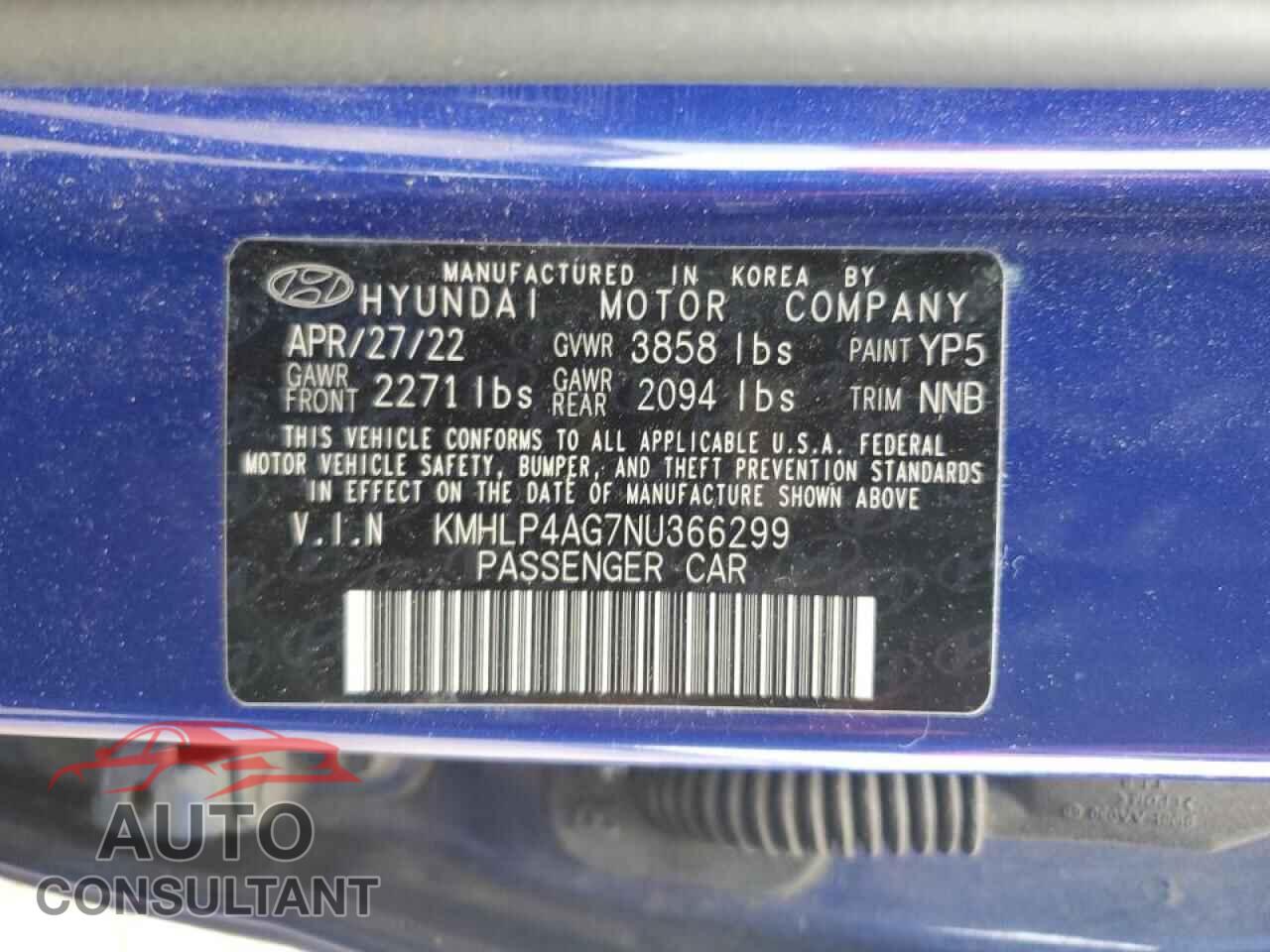 HYUNDAI ELANTRA 2022 - KMHLP4AG7NU366299