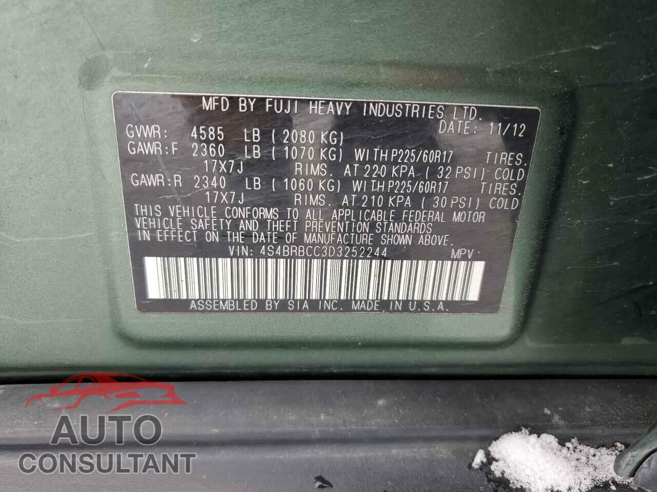 SUBARU OUTBACK 2013 - 4S4BRBCC3D3252244