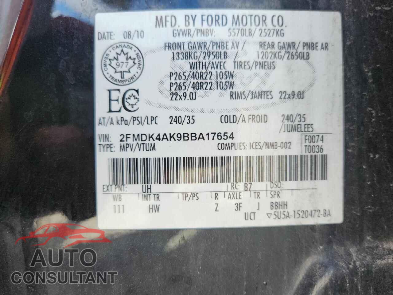 FORD EDGE 2011 - 2FMDK4AK9BBA17654