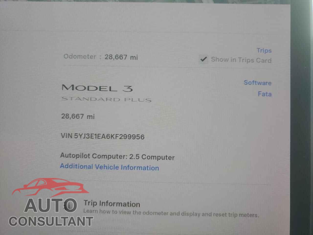 TESLA MODEL 3 2019 - 5YJ3E1EA6KF299956