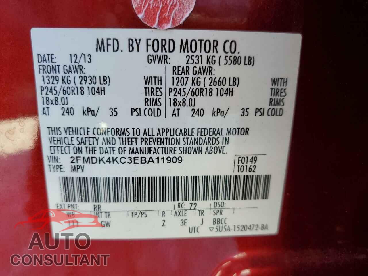 FORD EDGE 2014 - 2FMDK4KC3EBA11909
