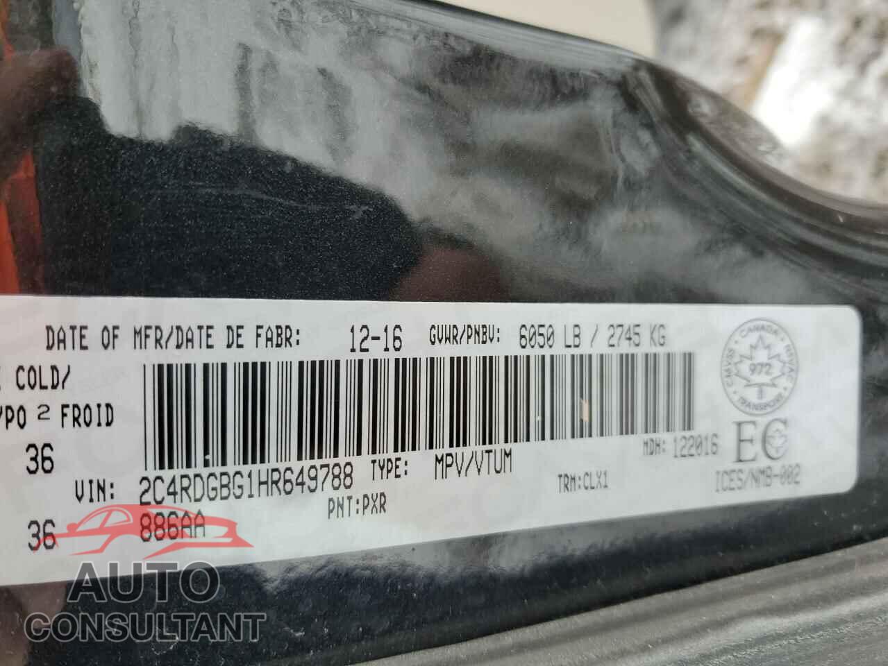 DODGE CARAVAN 2017 - 2C4RDGBG1HR649788