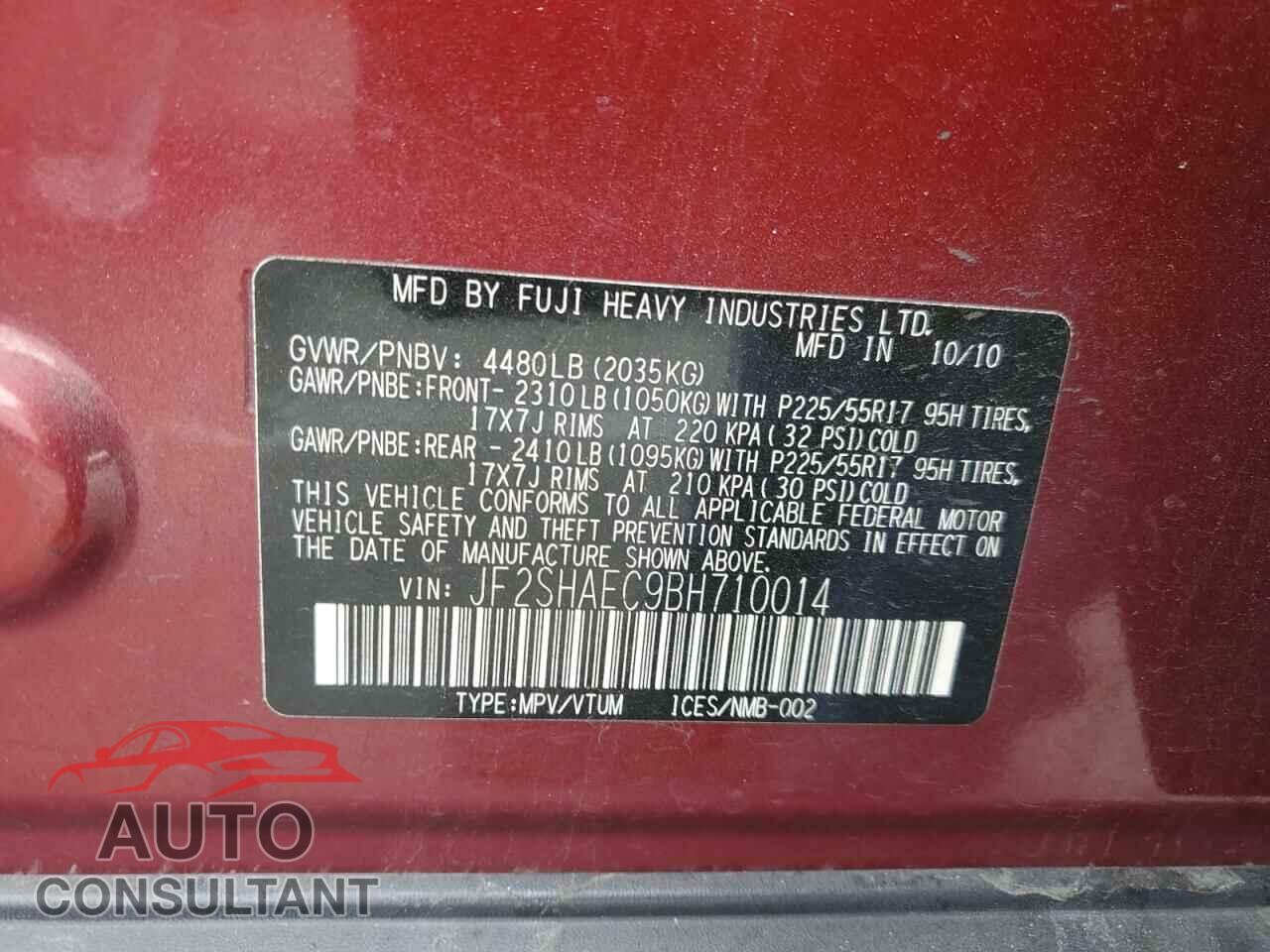 SUBARU FORESTER 2011 - JF2SHAEC9BH710014