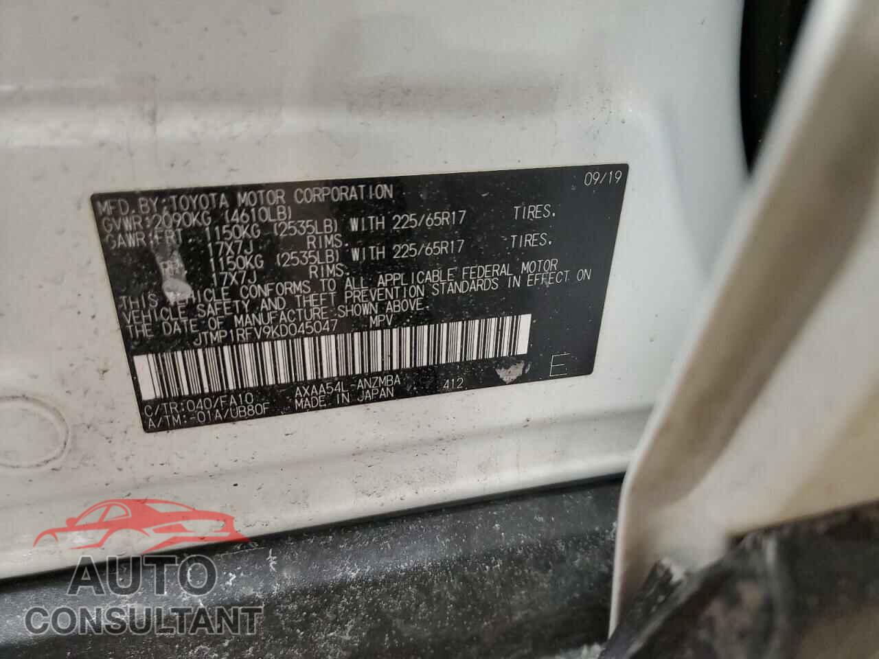 TOYOTA RAV4 2019 - JTMP1RFV9KD045047