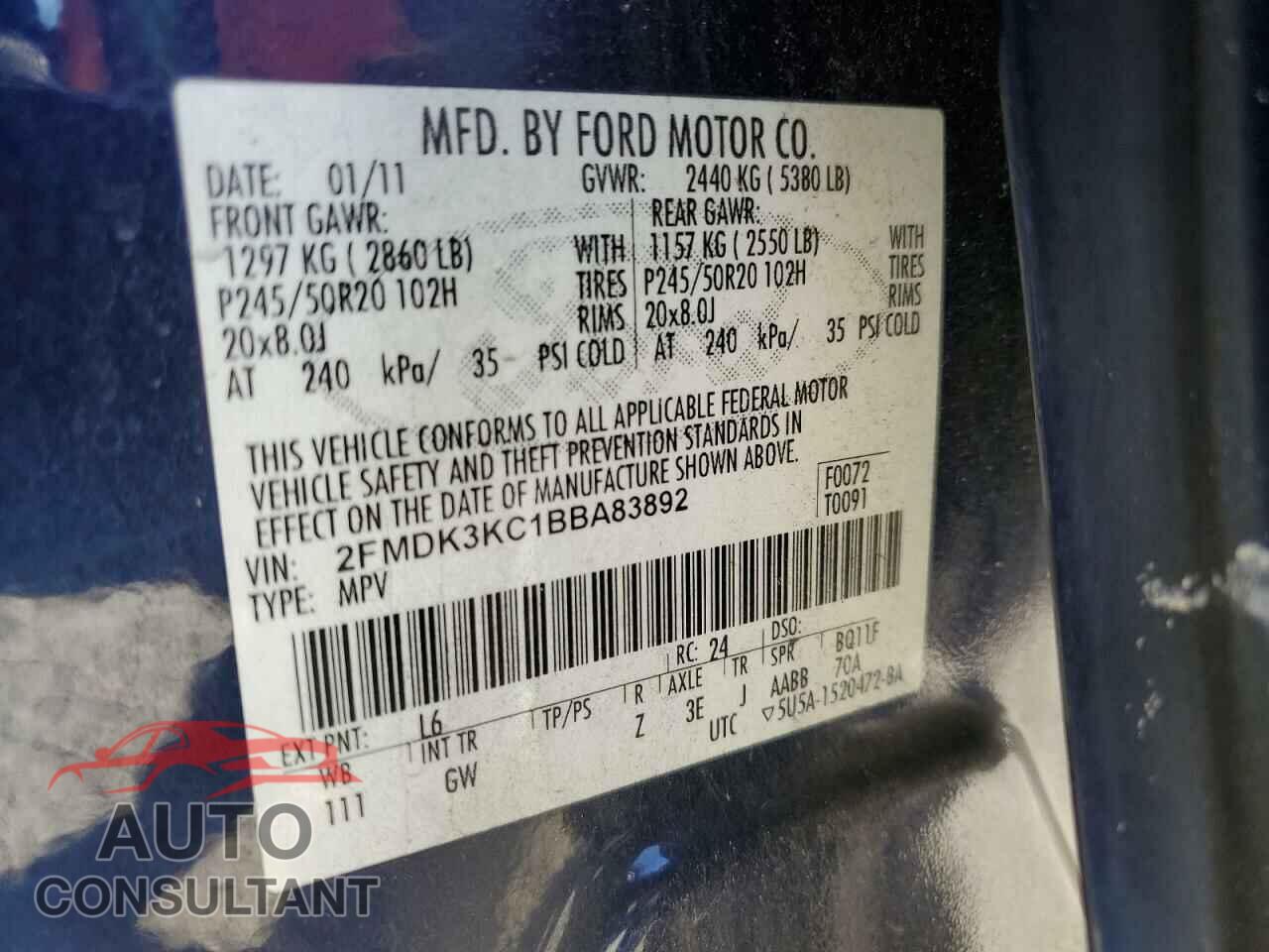 FORD EDGE 2011 - 2FMDK3KC1BBA83892