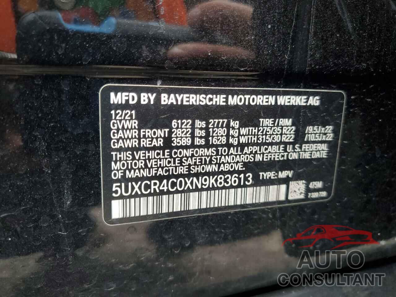 BMW X5 2022 - 5UXCR4C0XN9K83613