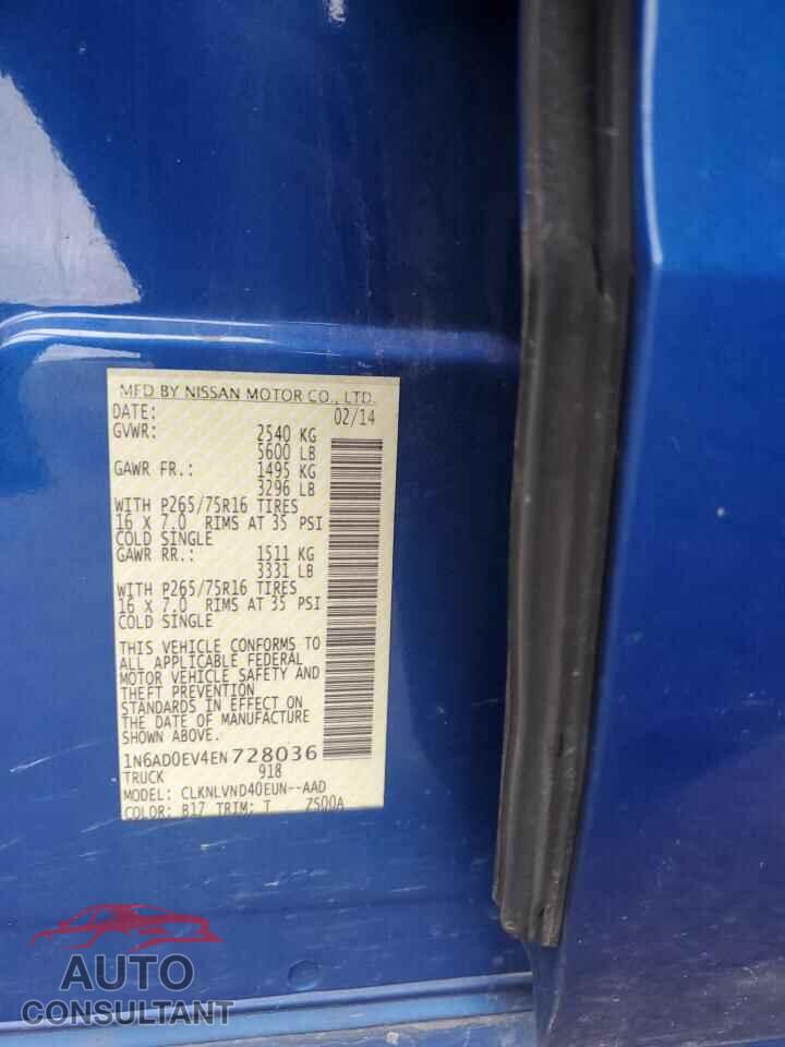 NISSAN FRONTIER 2014 - 1N6AD0EV4EN728036
