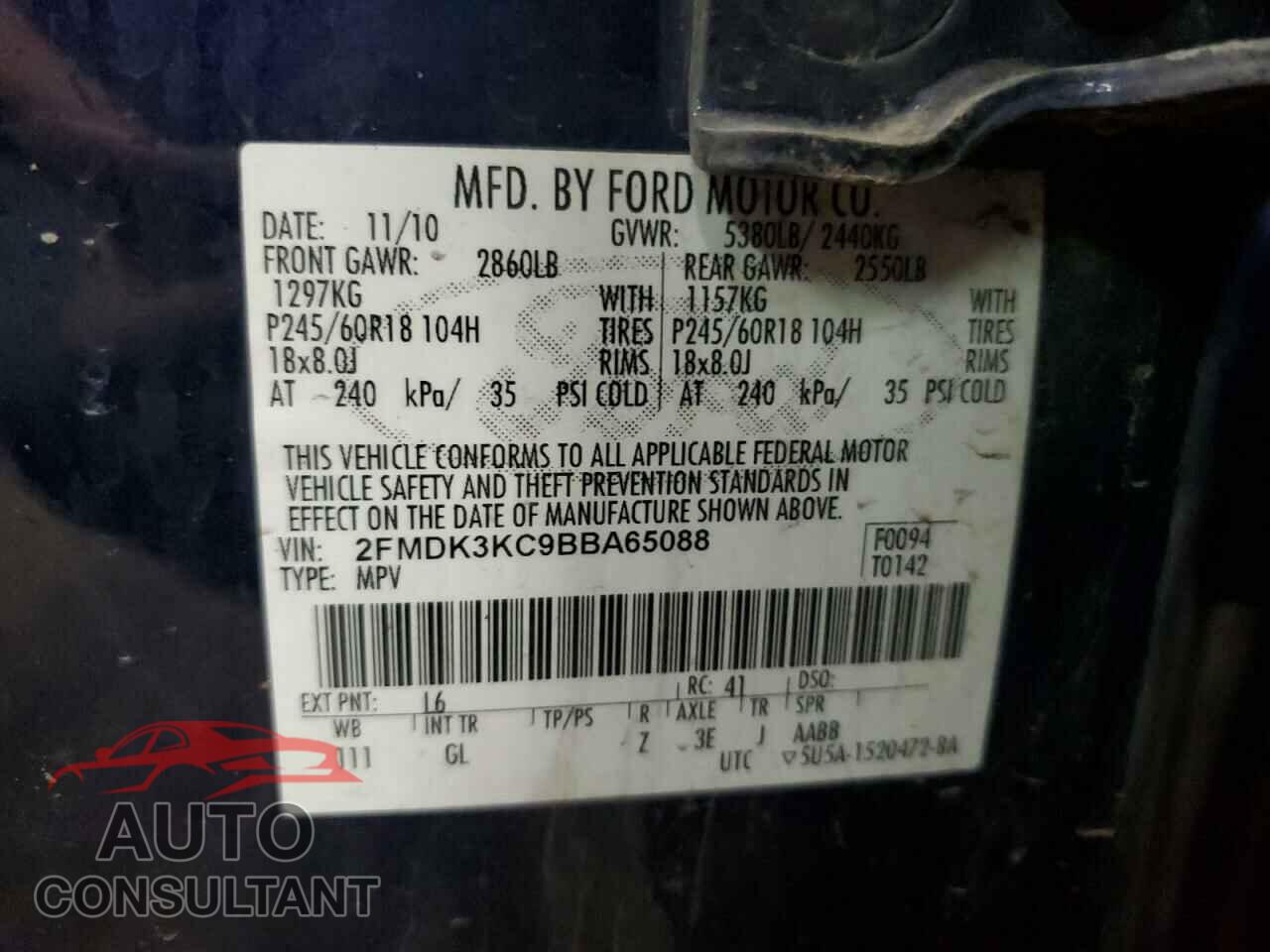FORD EDGE 2011 - 2FMDK3KC9BBA65088
