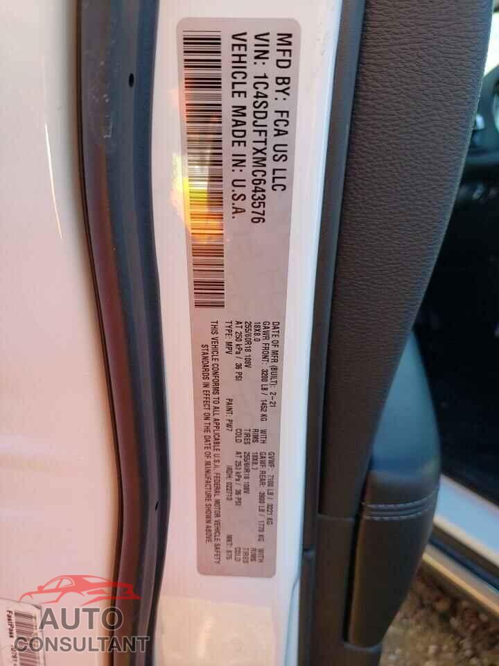 DODGE DURANGO 2021 - 1C4SDJFTXMC643576