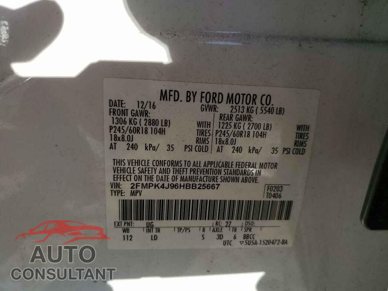 FORD EDGE 2017 - 2FMPK4J96HBB25667