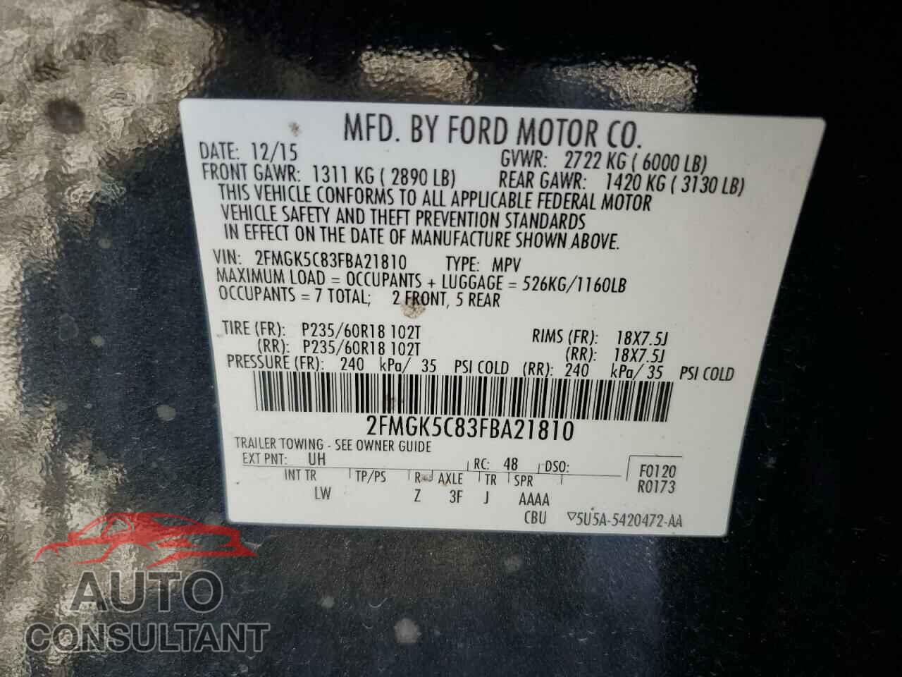 FORD FLEX 2015 - 2FMGK5C83FBA21810