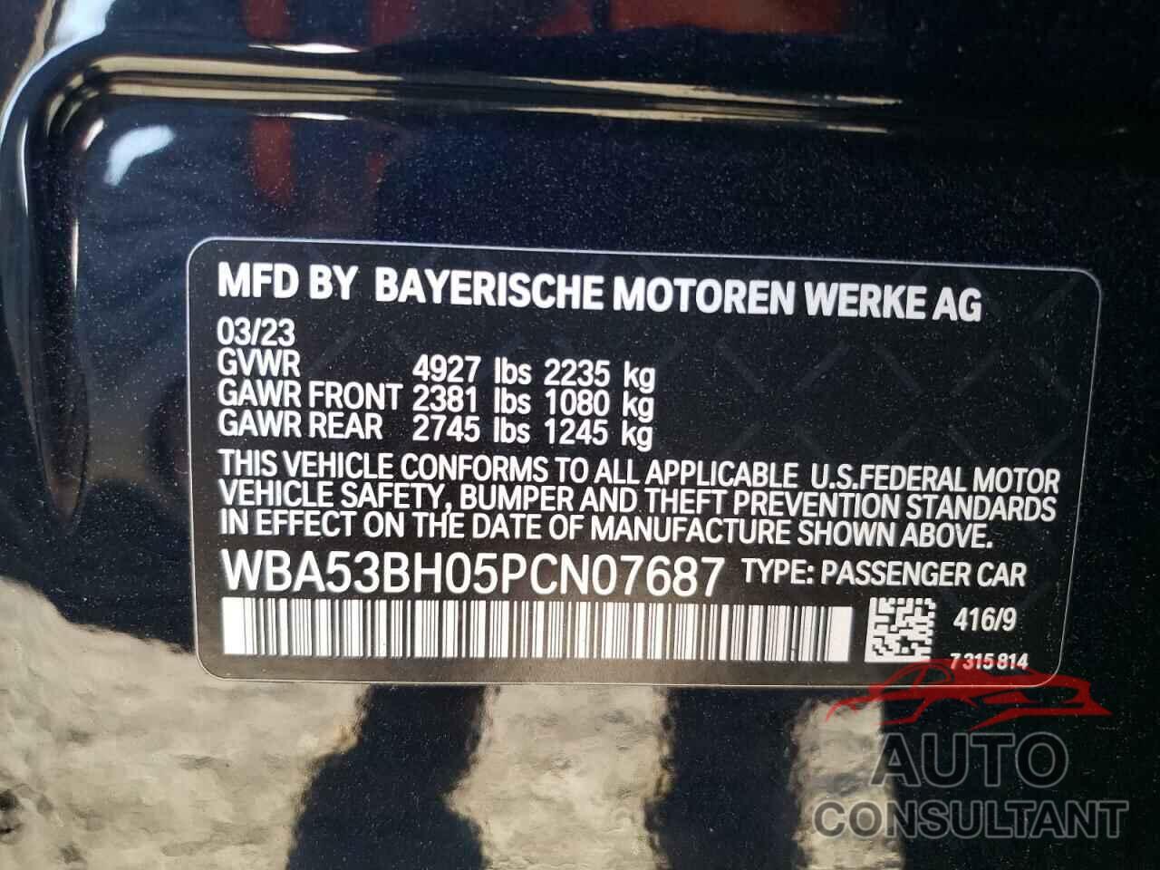 BMW 5 SERIES 2023 - WBA53BH05PCN07687