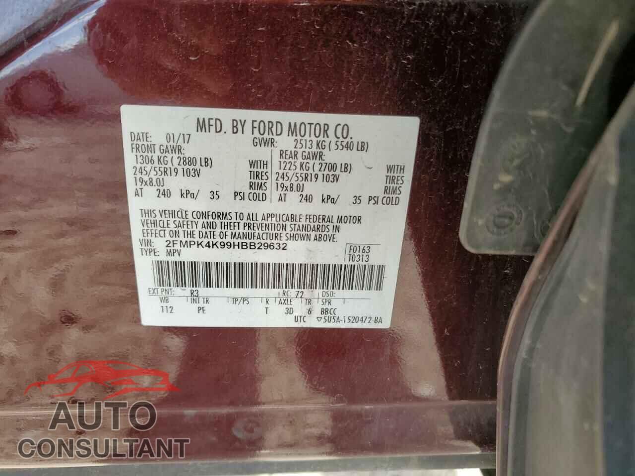 FORD EDGE 2017 - 2FMPK4K99HBB29632