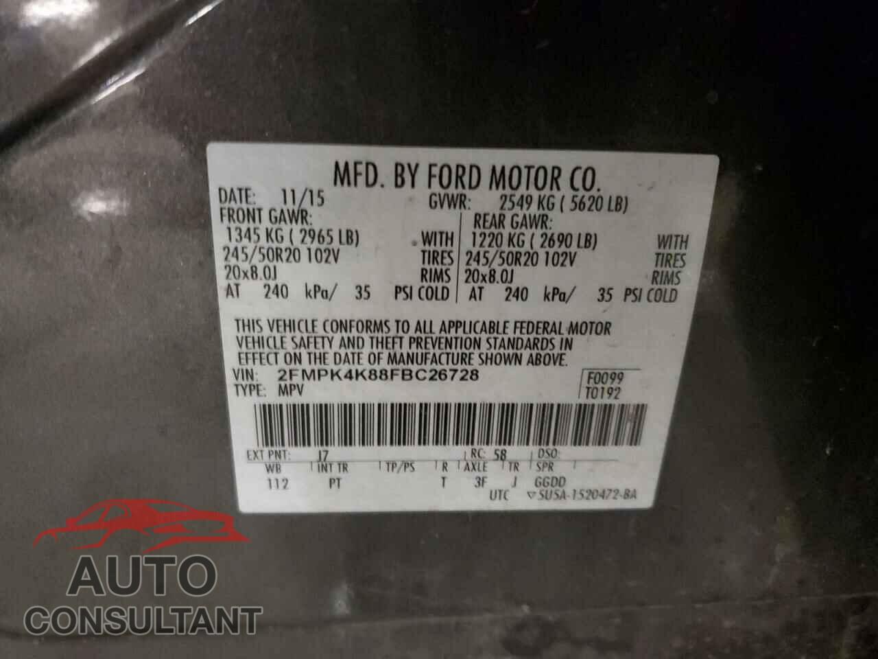 FORD EDGE 2015 - 2FMPK4K88FBC26728