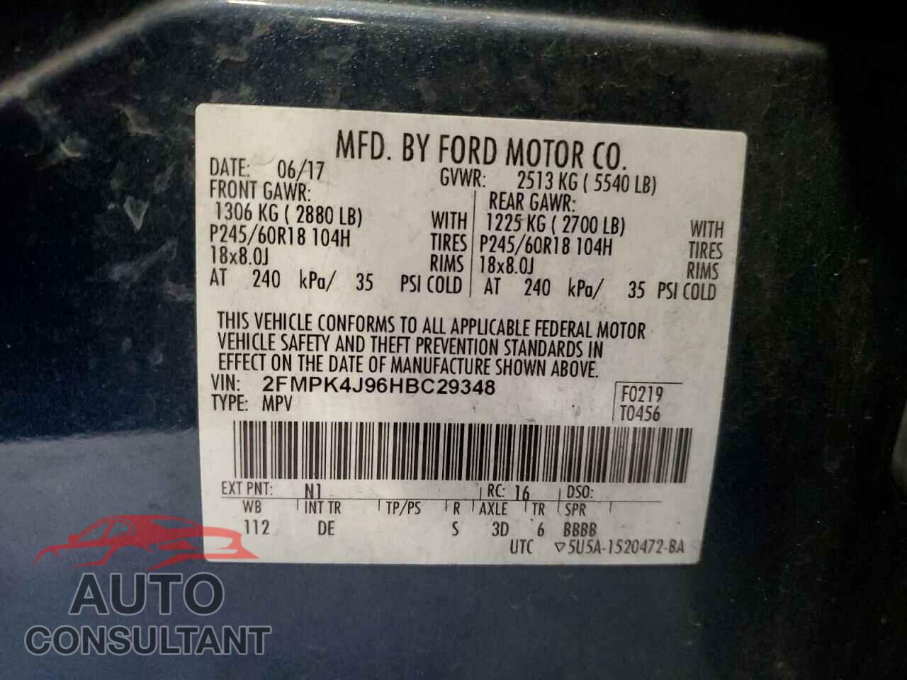 FORD EDGE 2017 - 2FMPK4J96HBC29348