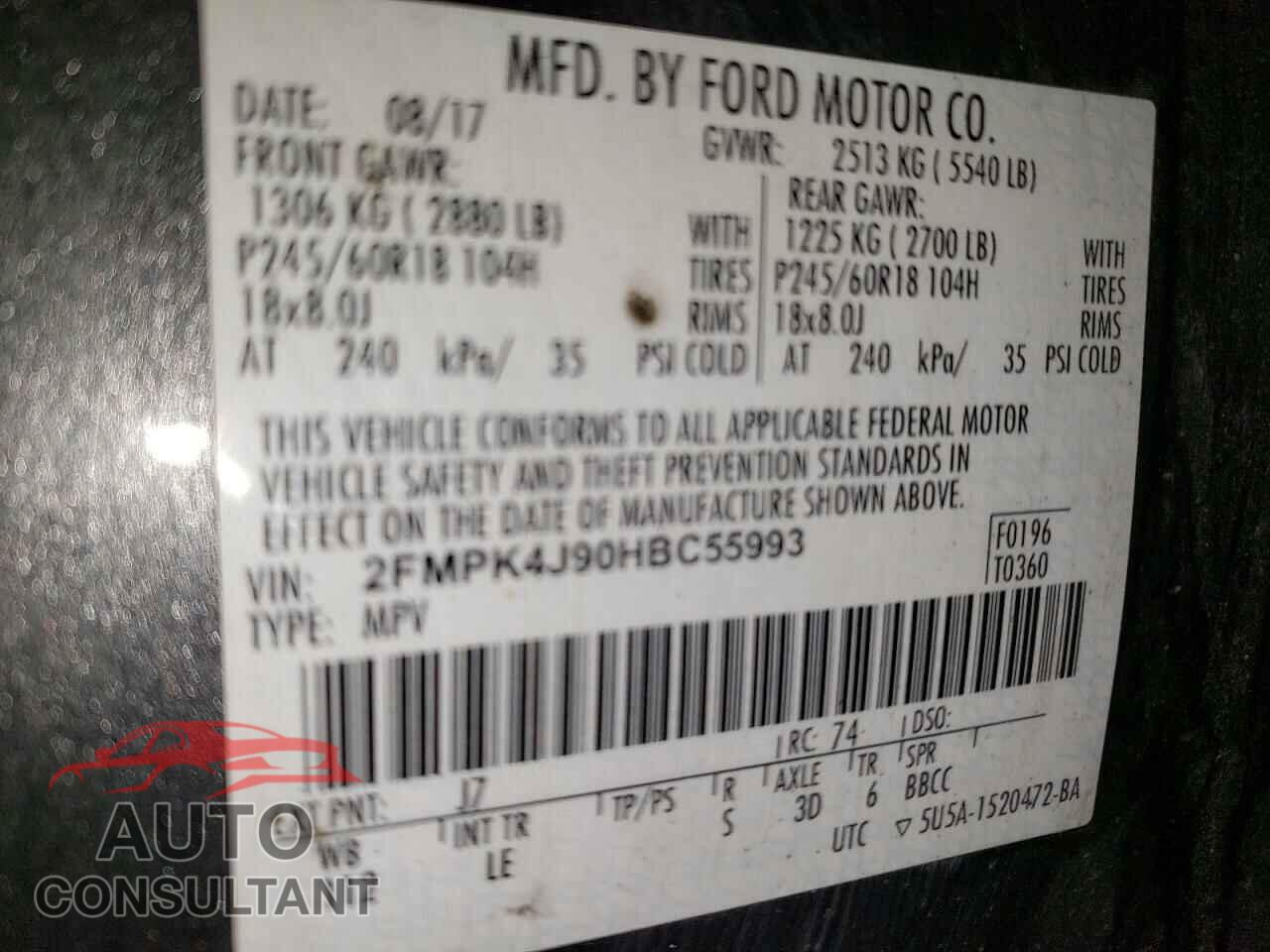 FORD EDGE 2017 - 2FMPK4J90HBC55993