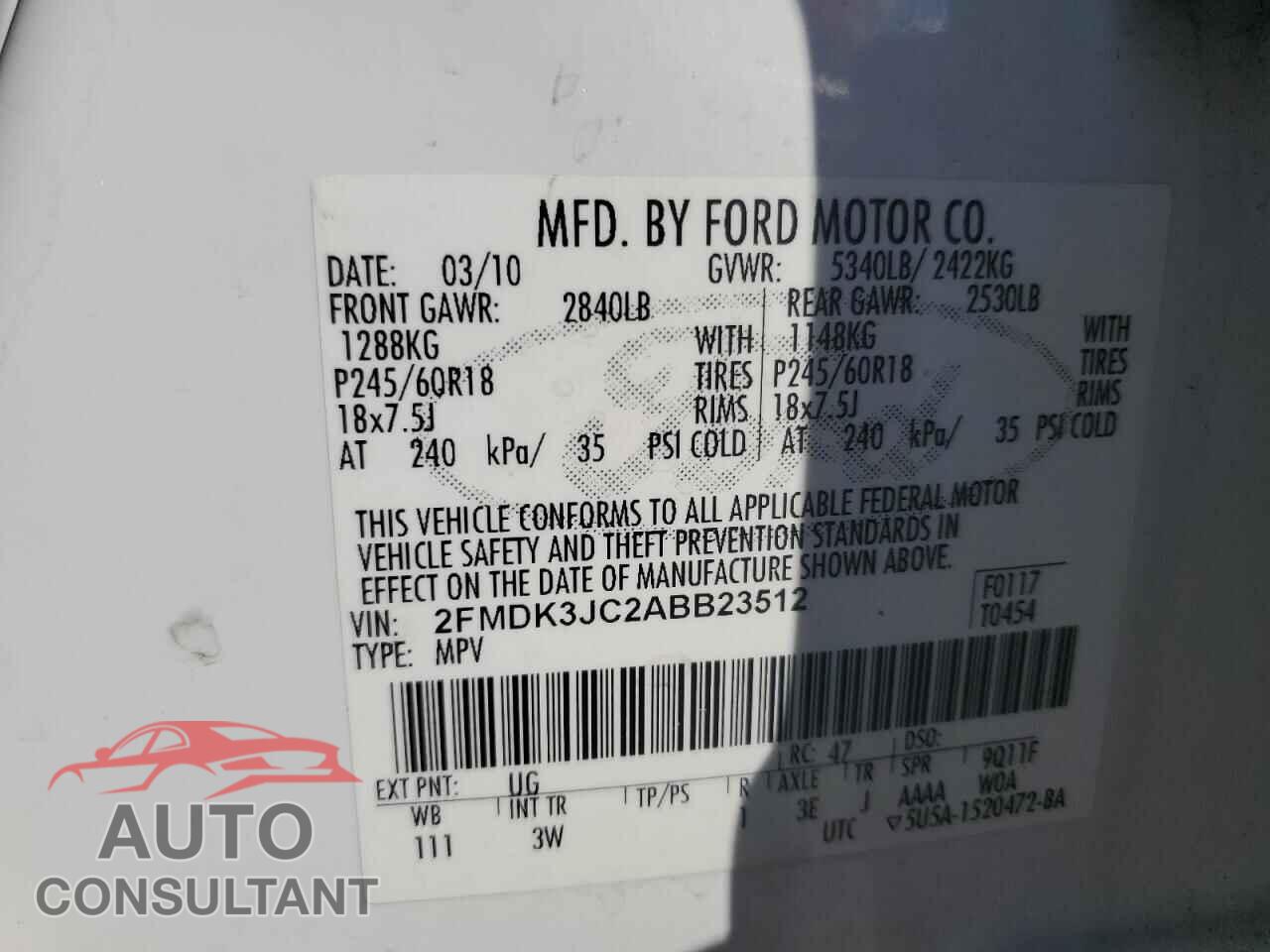 FORD EDGE 2010 - 2FMDK3JC2ABB23512