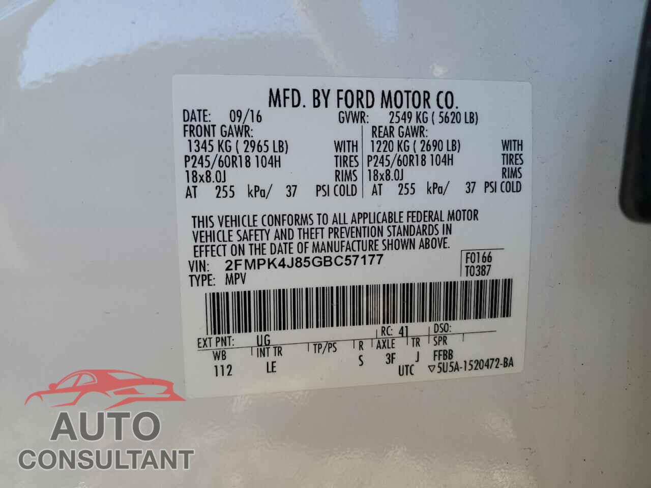 FORD EDGE 2016 - 2FMPK4J85GBC57177