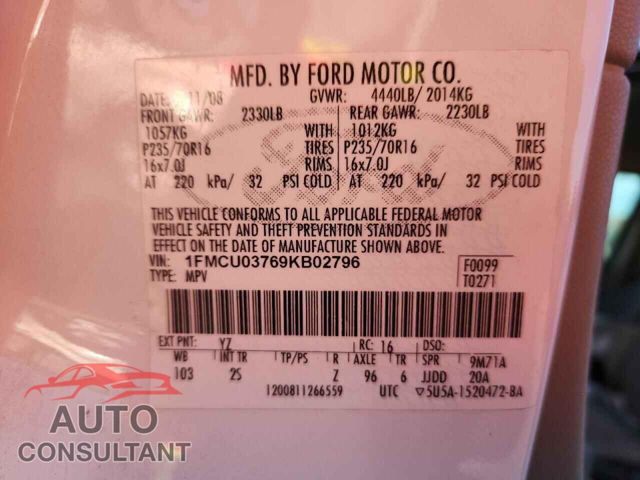 FORD ESCAPE 2009 - 1FMCU03769KB02796