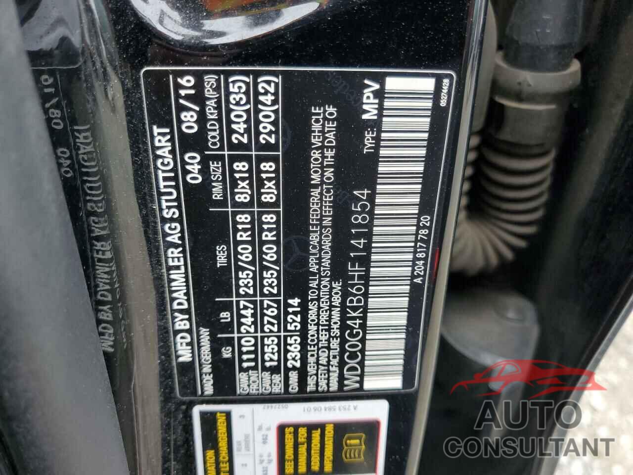 MERCEDES-BENZ GLC-CLASS 2017 - WDC0G4KB6HF141854