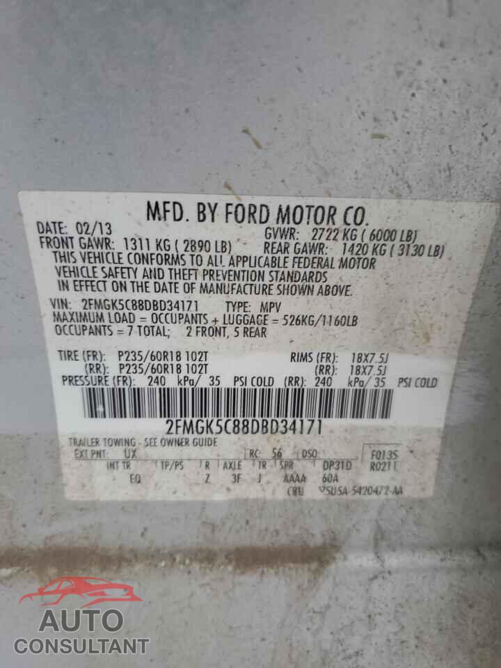 FORD FLEX 2013 - 2FMGK5C88DBD34171