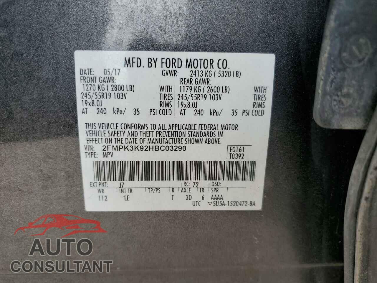 FORD EDGE 2017 - 2FMPK3K92HBC03290
