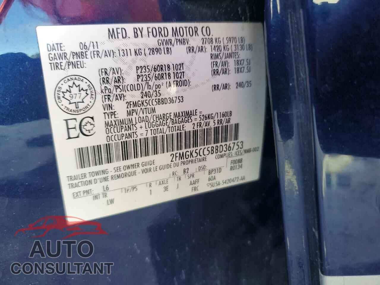 FORD FLEX 2011 - 2FMGK5CC5BBD36753