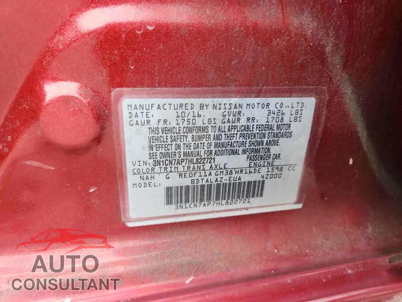 NISSAN VERSA 2017 - 3N1CN7AP7HL822721