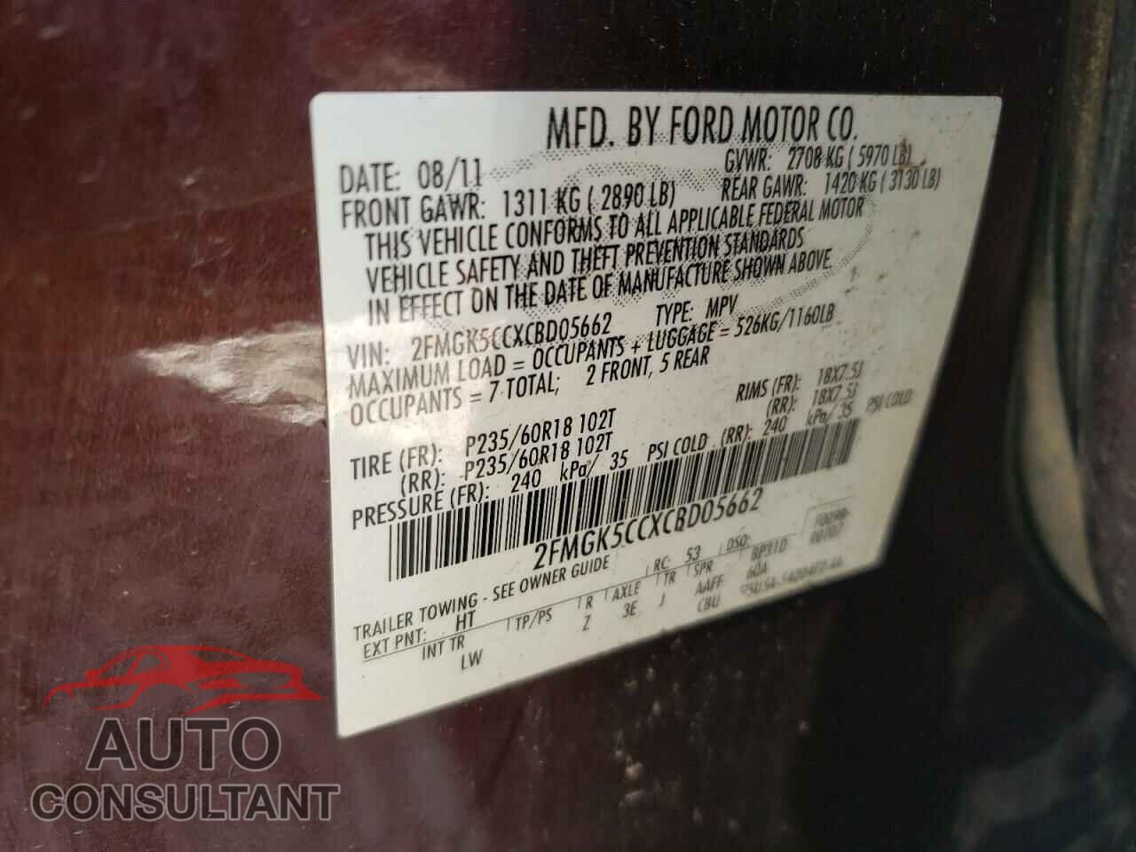 FORD FLEX 2012 - 2FMGK5CCXCBD05662