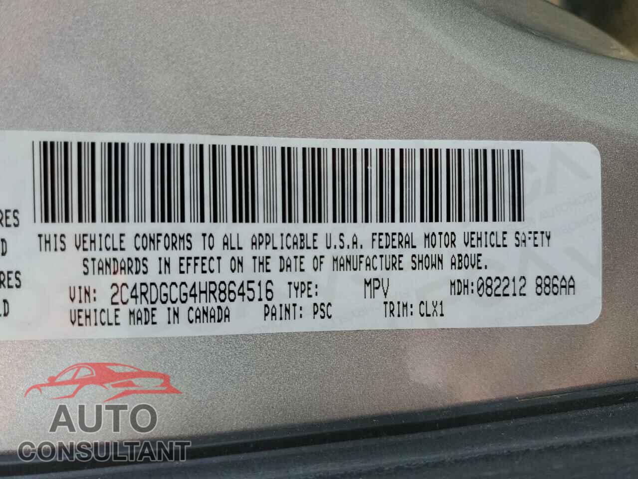 DODGE CARAVAN 2017 - 2C4RDGCG4HR864516