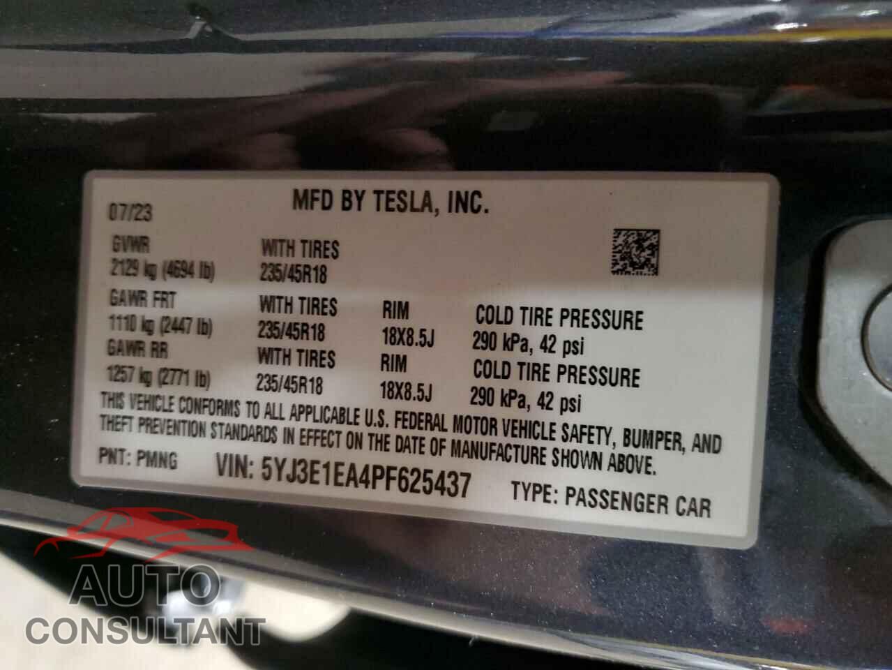 TESLA MODEL 3 2023 - 5YJ3E1EA4PF625437