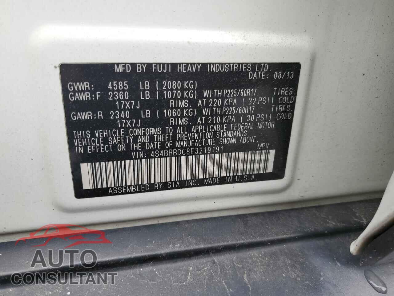 SUBARU OUTBACK 2014 - 4S4BRBDC8E3219191