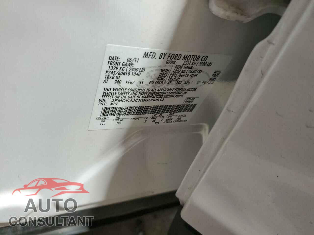 FORD EDGE 2011 - 2FMDK4JCXBBB50612