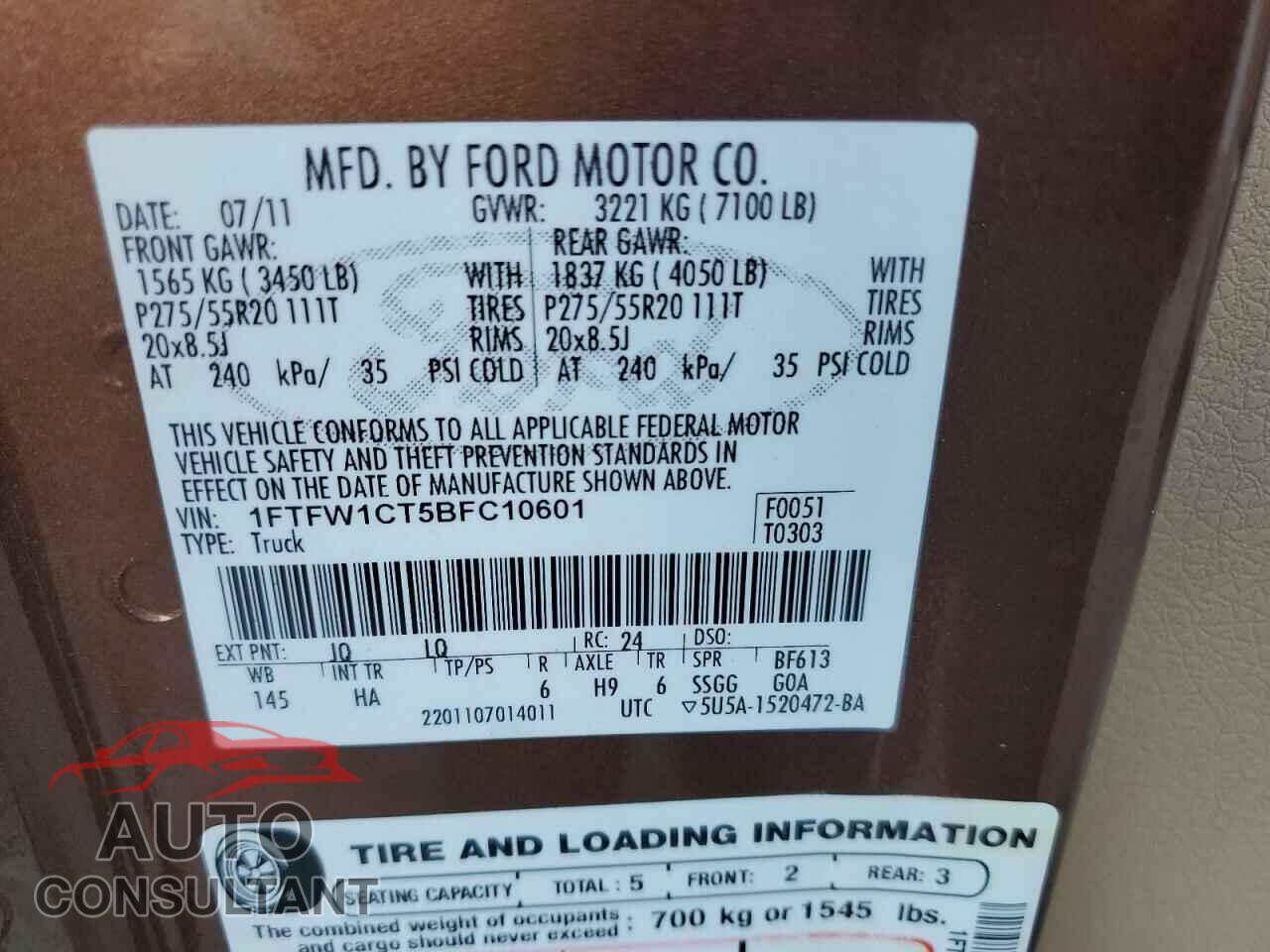 FORD F-150 2011 - 1FTFW1CT5BFC10601