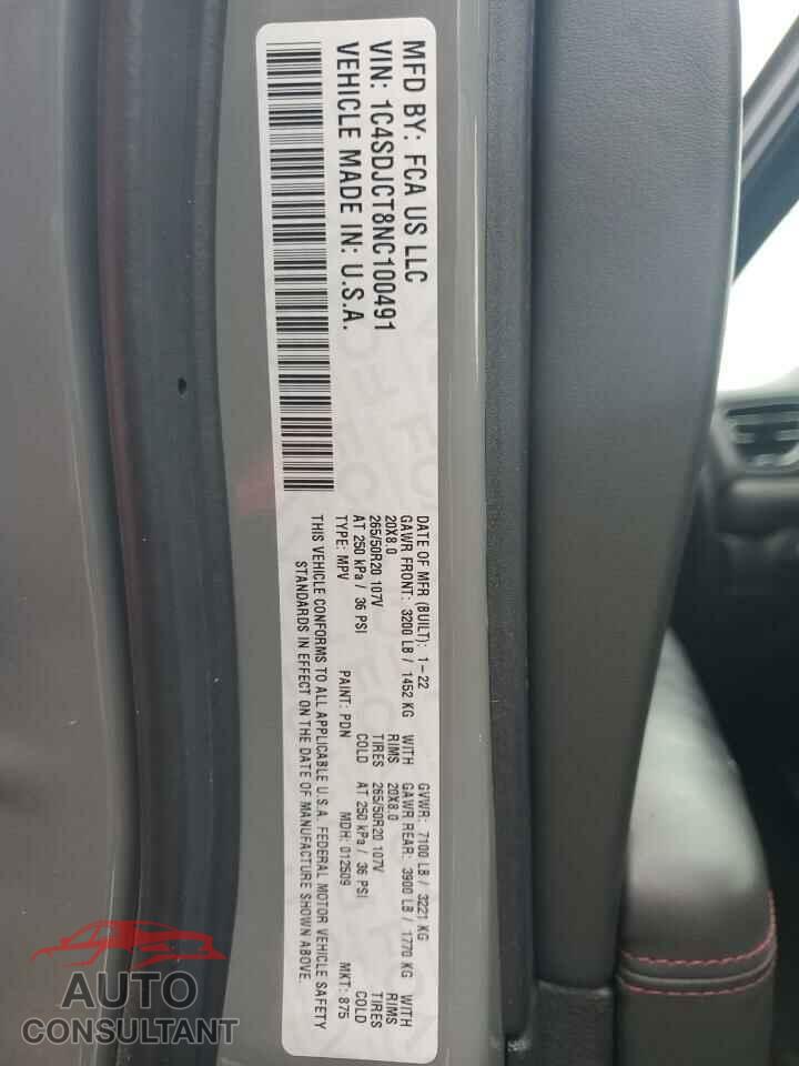 DODGE DURANGO 2022 - 1C4SDJCT8NC100491