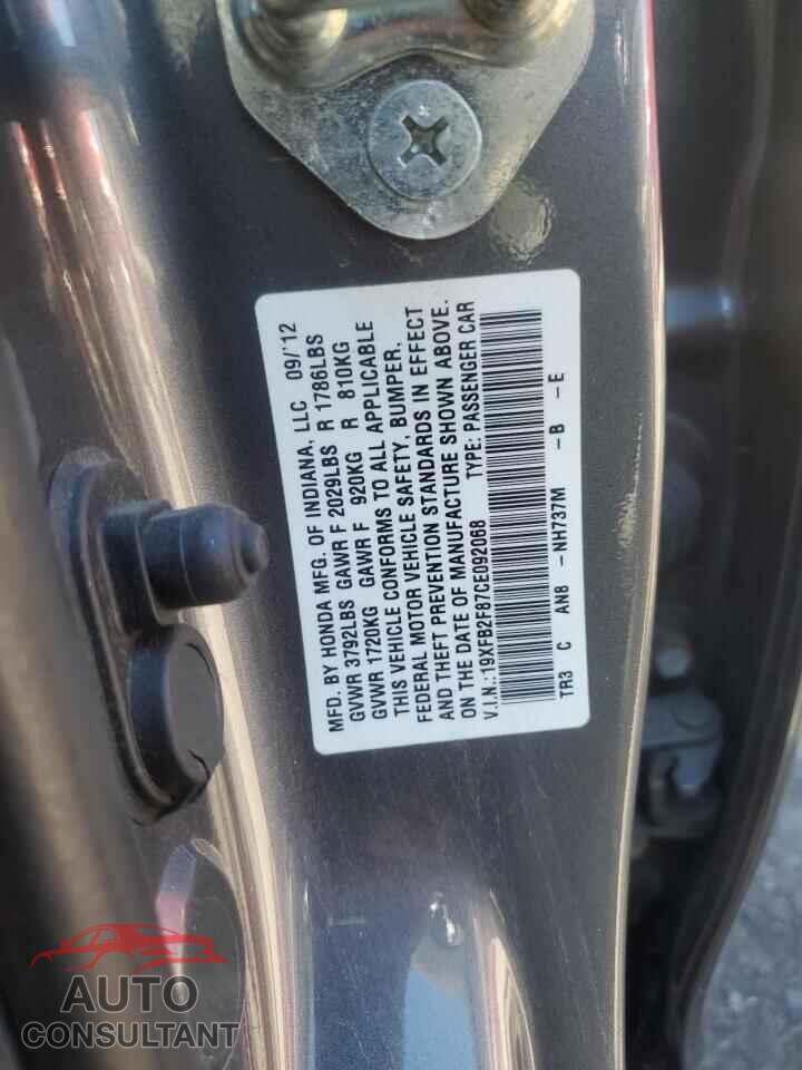 HONDA CIVIC 2012 - 19XFB2F87CE092068
