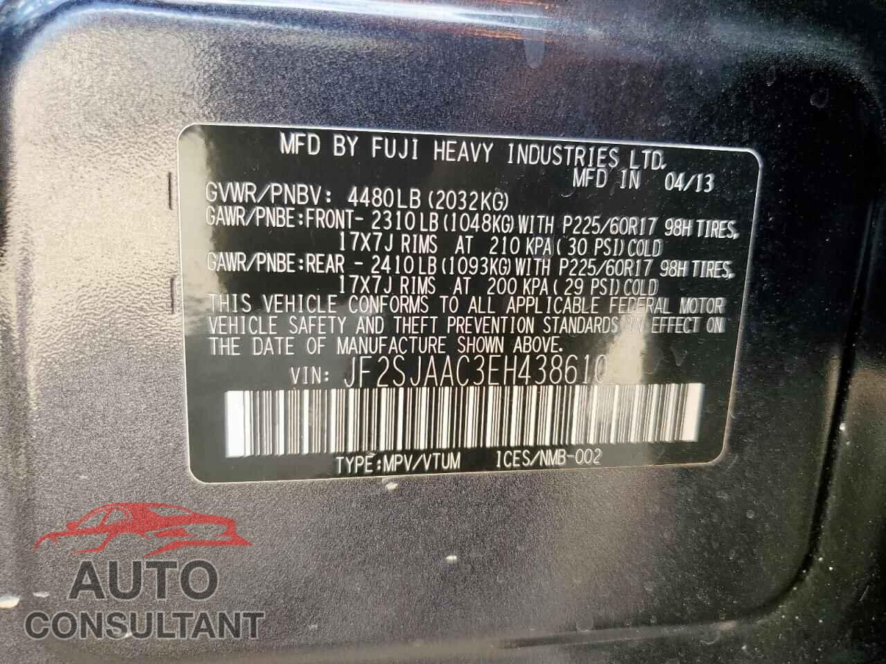 SUBARU FORESTER 2014 - JF2SJAAC3EH438610