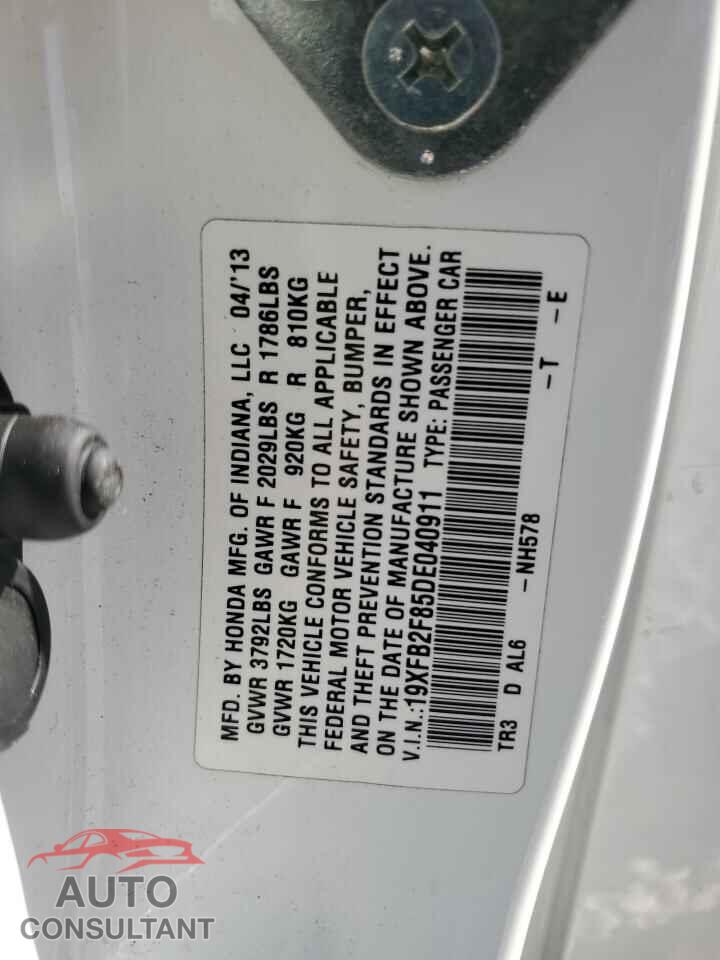 HONDA CIVIC 2013 - 19XFB2F85DE040911