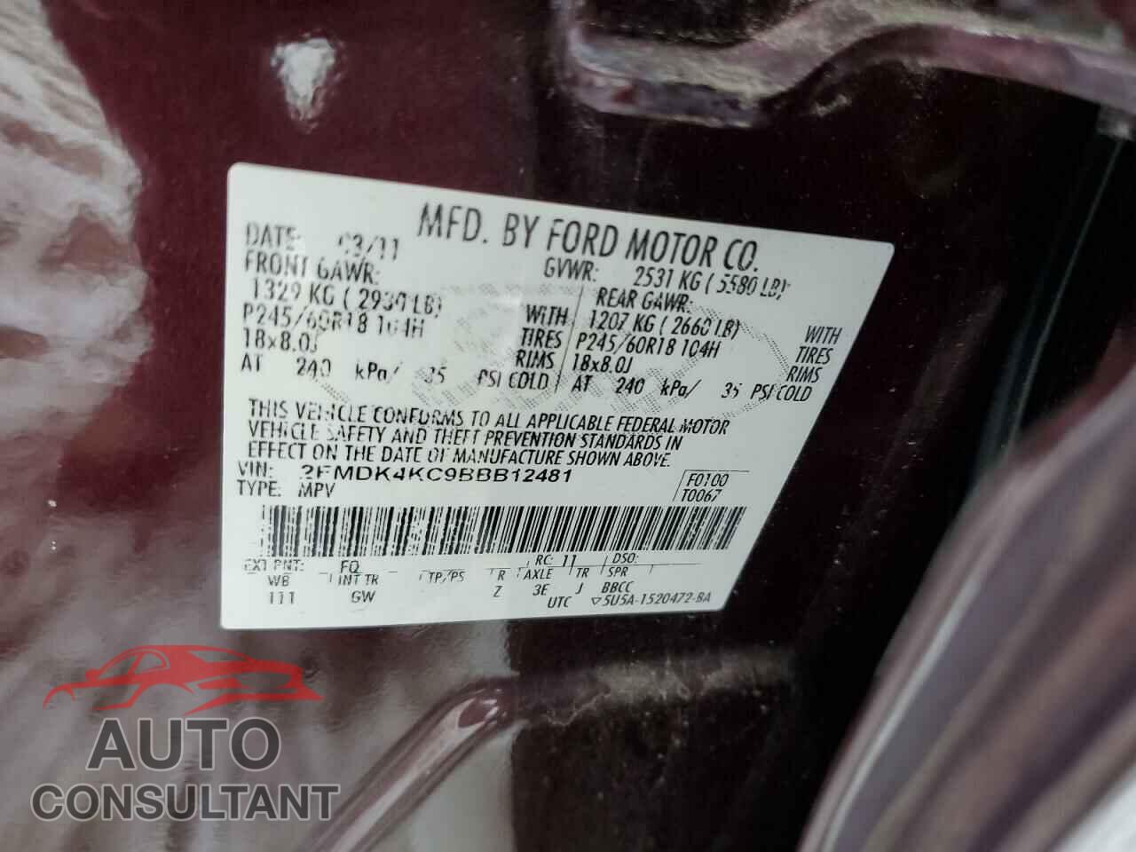 FORD EDGE 2011 - 2FMDK4KC9BBB12481