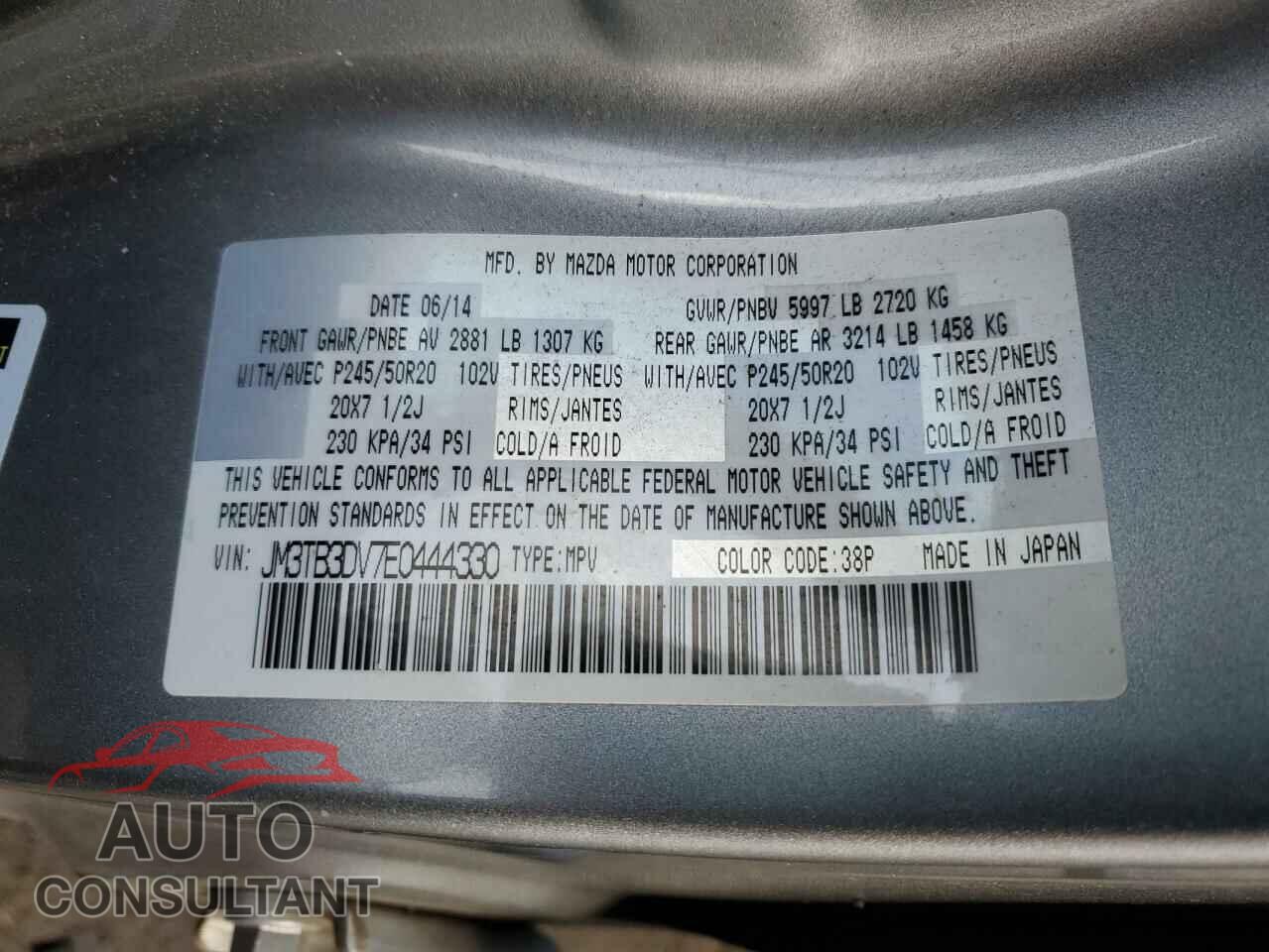 MAZDA CX-9 2014 - JM3TB3DV7E0444330