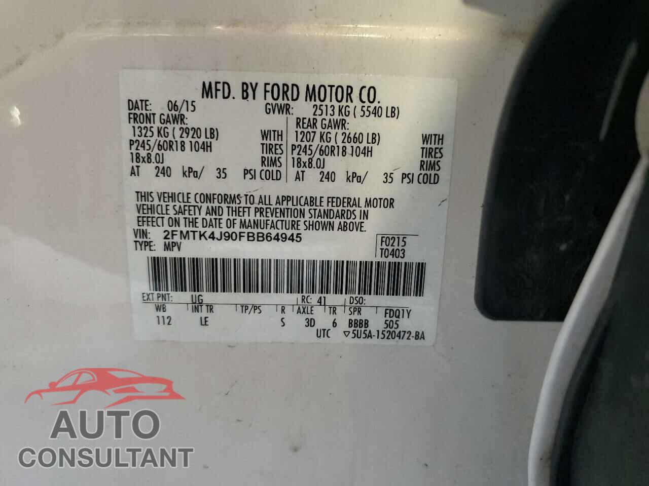 FORD EDGE 2015 - 2FMTK4J90FBB64945