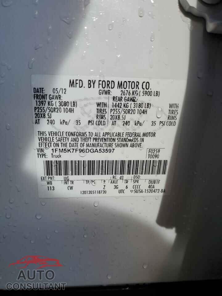 FORD EXPLORER 2013 - 1FM5K7F96DGA53597